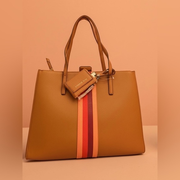 Dana Buchman Vintage Looking Tan Handbag with Striped Accent NWT